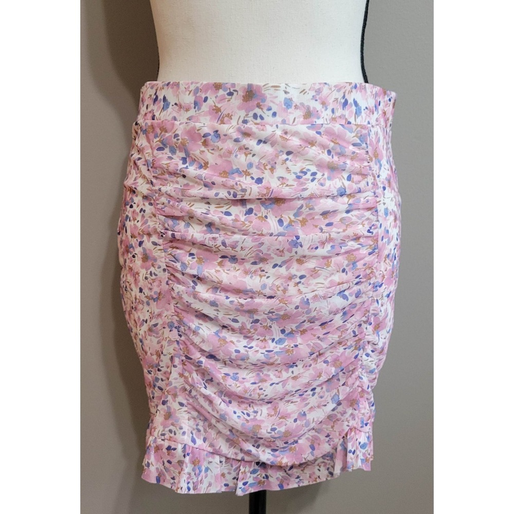 NWT🌸Free People🌸Pink Floral Ruched Mini Skirt - Picture 1 of 6